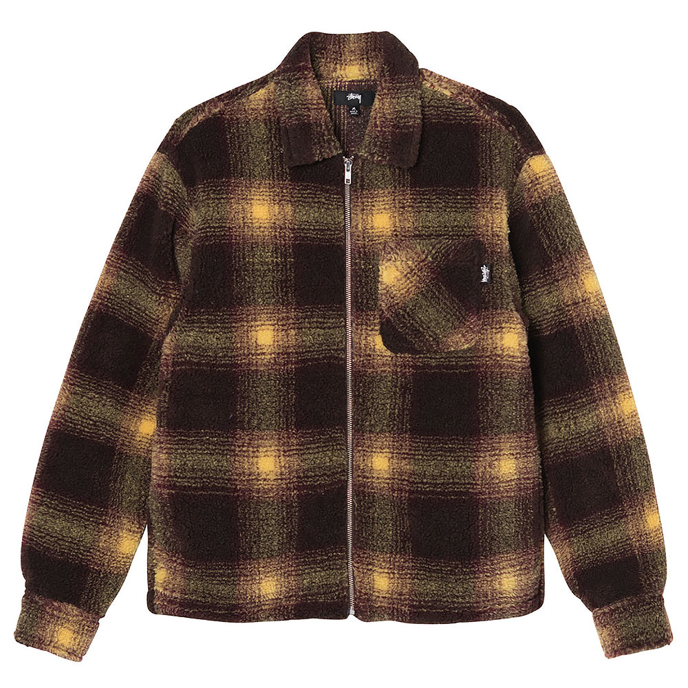 STÜSSY SHADOW PLAID SHERPA ZIP SHIRT // BROWN