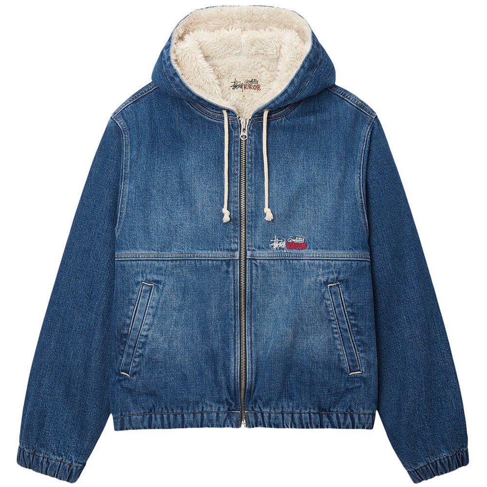 stussy 115725 denim sherpa work jacket washed blue