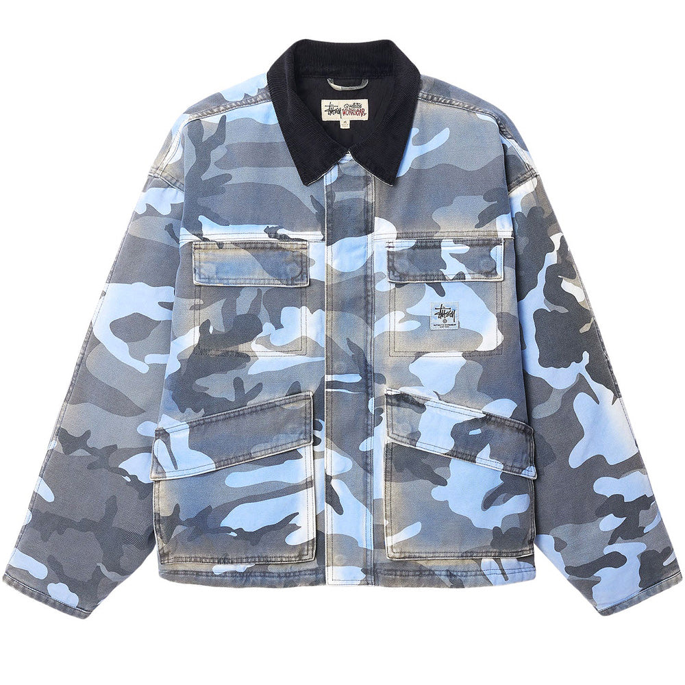 stussy 115727 spray dye canvas shop jacket blue camo