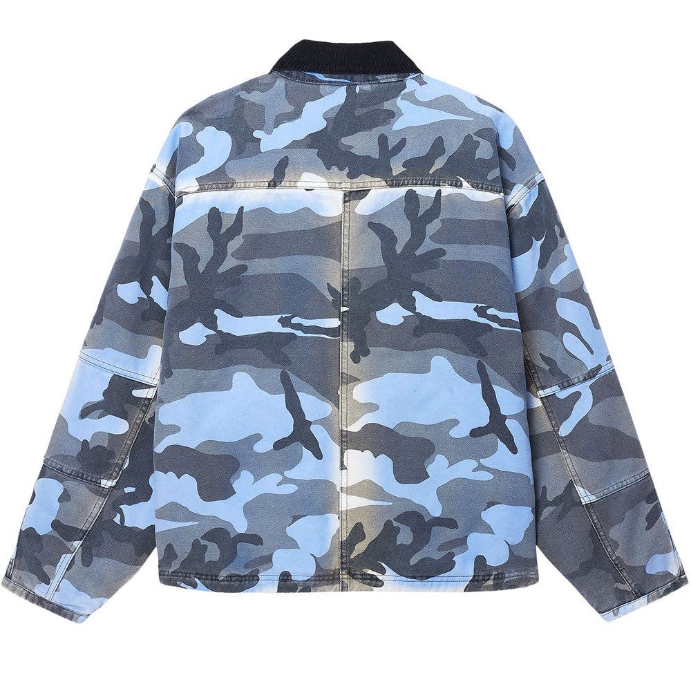 stussy 115727 spray dye canvas shop jacket blue camo