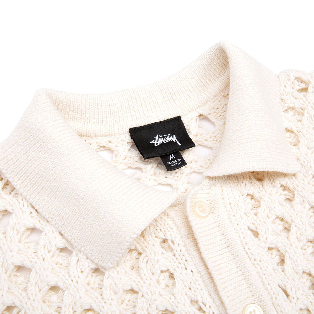 STÜSSY BIG MESH POLO SWEATER // IVORY.