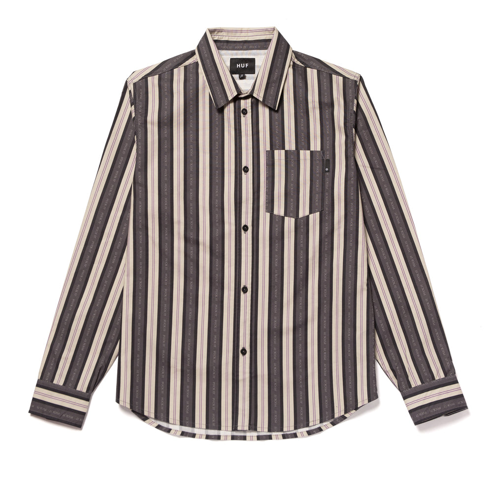 huf bu00092 fuck it stripe ls woven top stone