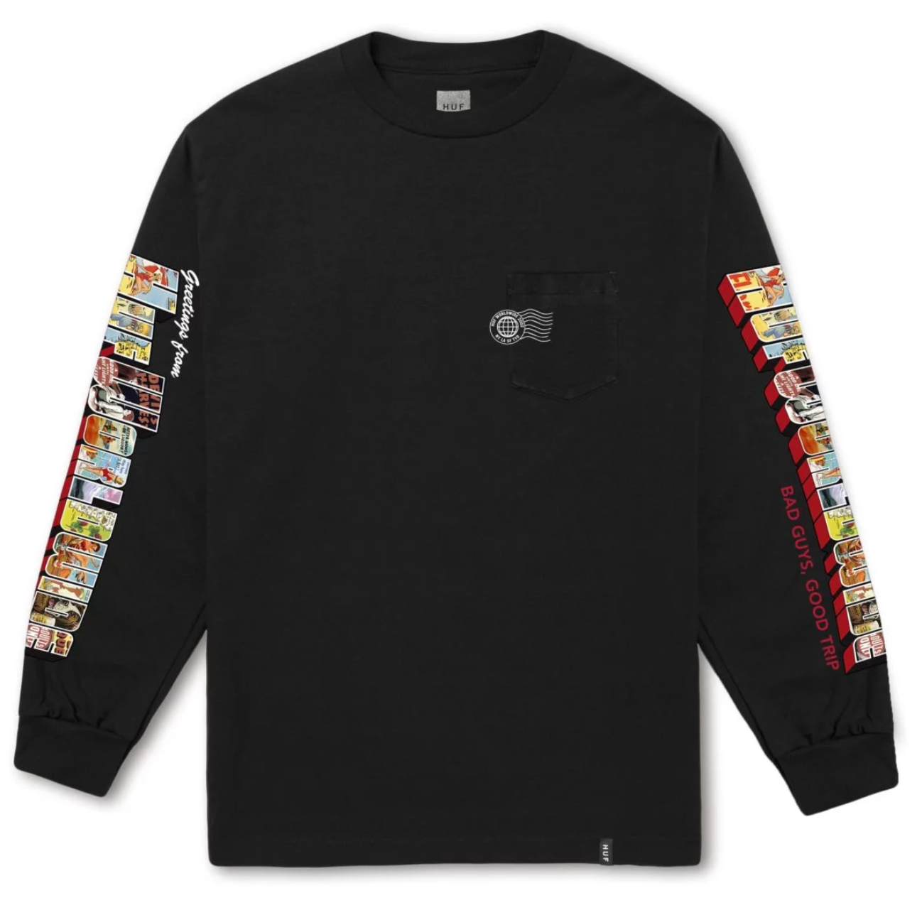 huf ts00462 greetings ls pocket tee black